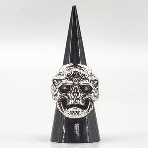 Mens Silver Skull Ring Gothic Punk Biker Statement Ring
